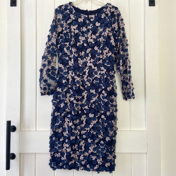 NWOT Xscape Blue Floral Applique Embroidered Formal Cocktail Dress Size 8 - Picture 1 of 13